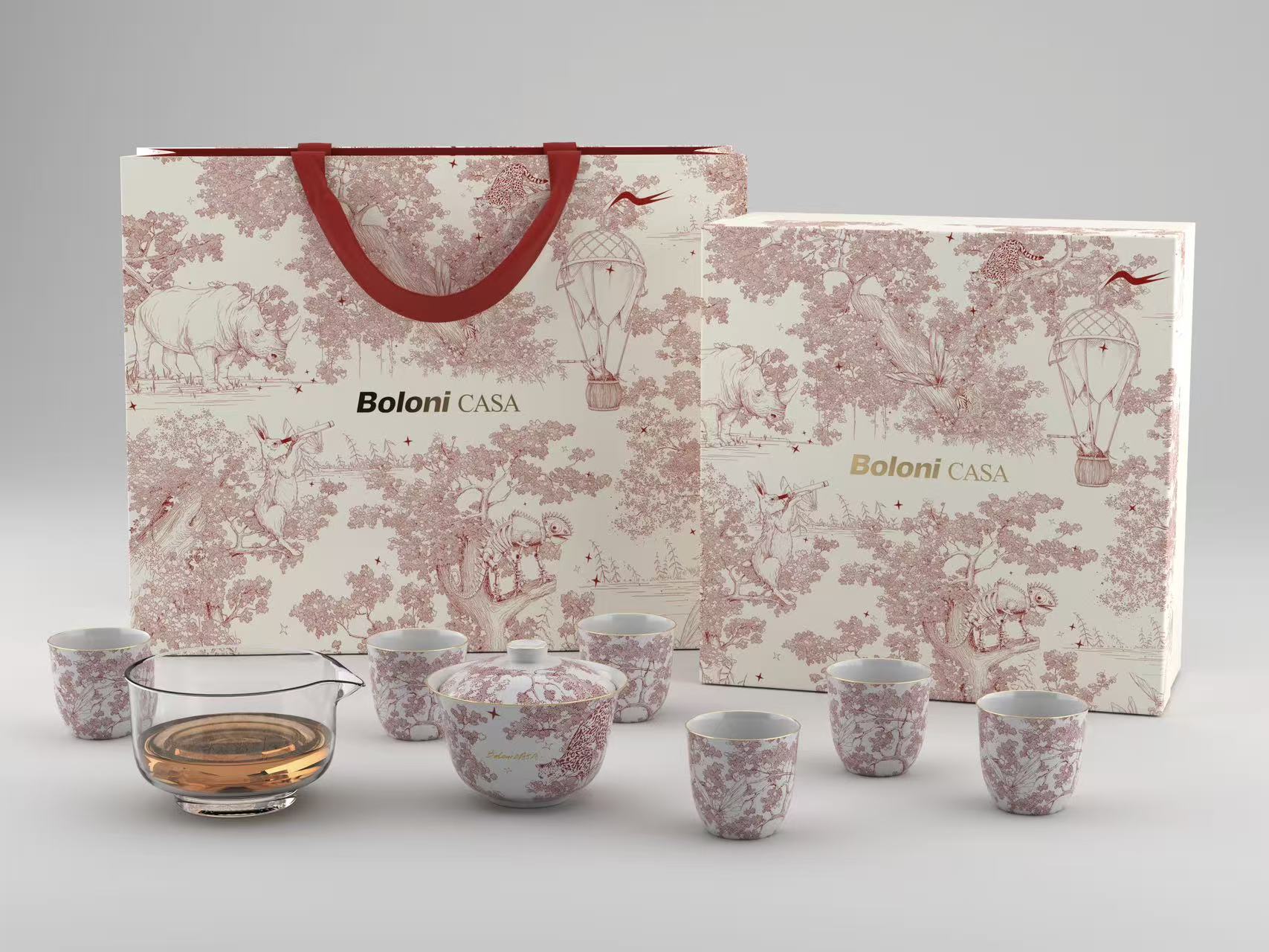 BoloniCASA茹伊中式手绘茶具套装(红色)
