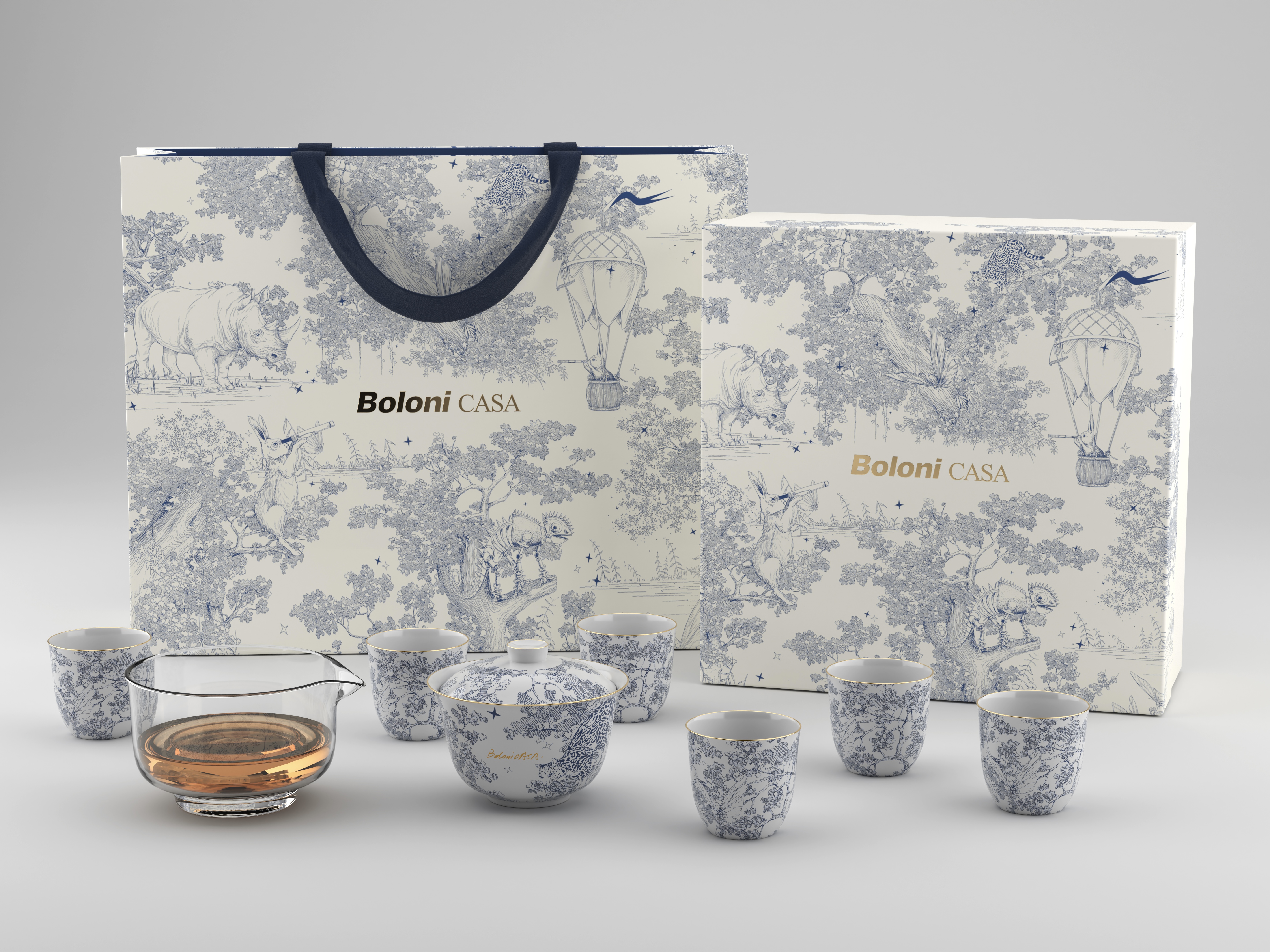 BoloniCASA茹伊中式手绘茶具套装(蓝色)